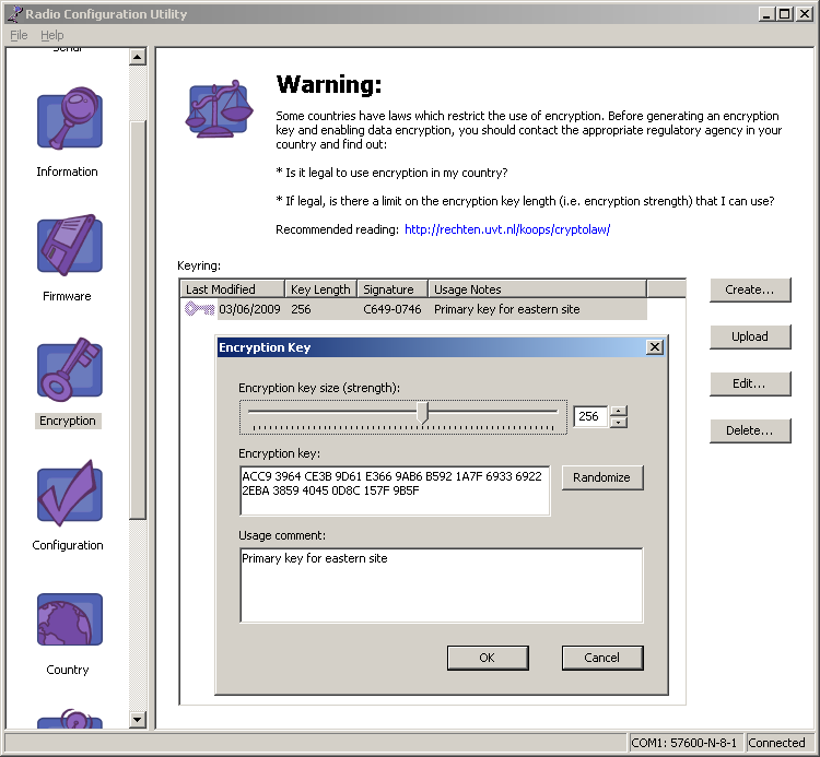 The advanced (XL) radio configuration utility can manage your encryption keys.