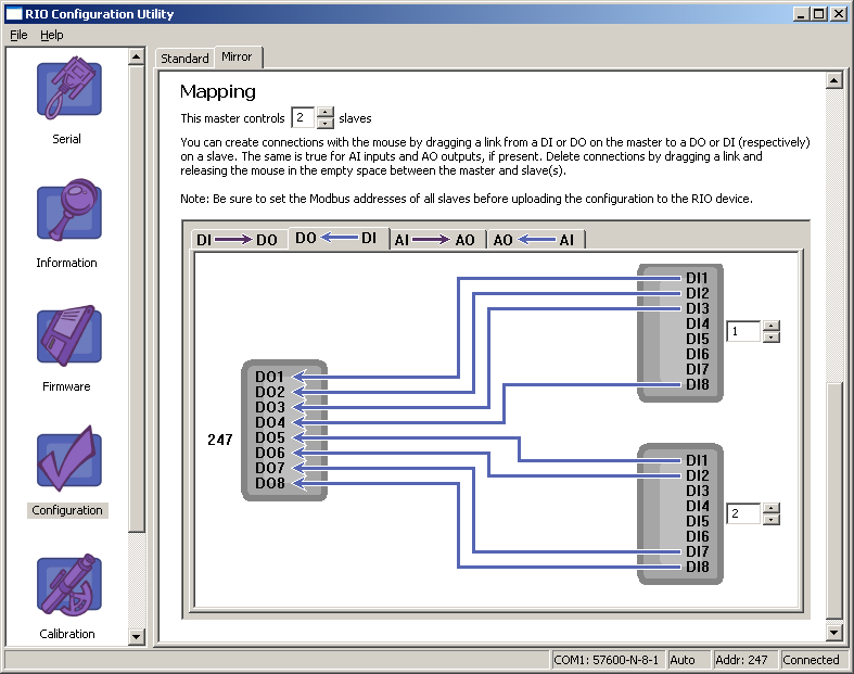 The RIO configuration utility uses drag-and-drop technology to make it easy to configure your devices for mirroring. Inputs and outputs can be connected together however you wish!