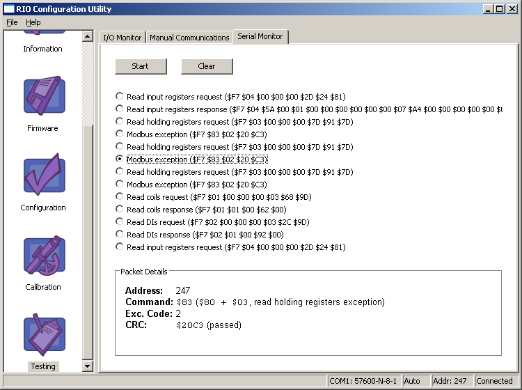 The RIO configuration utility can monitor an active network and display useful information about the requests and responses it hears.